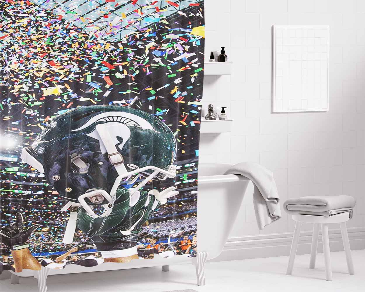 Michigan States Spartans Helmet Team Bathroom Shower Curtain Fabric Waterproof | 66 X 72 Inch