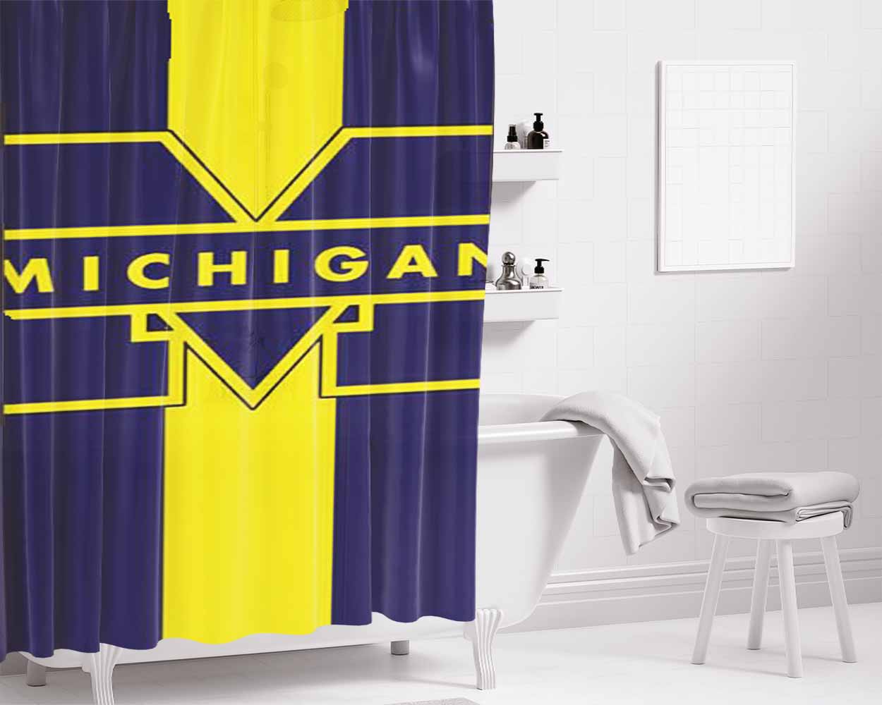 Michigan Stripes Vertical Bathroom Shower Curtain Fabric Waterproof | 66 X 72 Inch