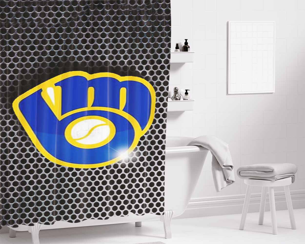 Milwaukee Brewers Light Bathroom Shower Curtain Fabric Waterproof | 66 X 72 Inch