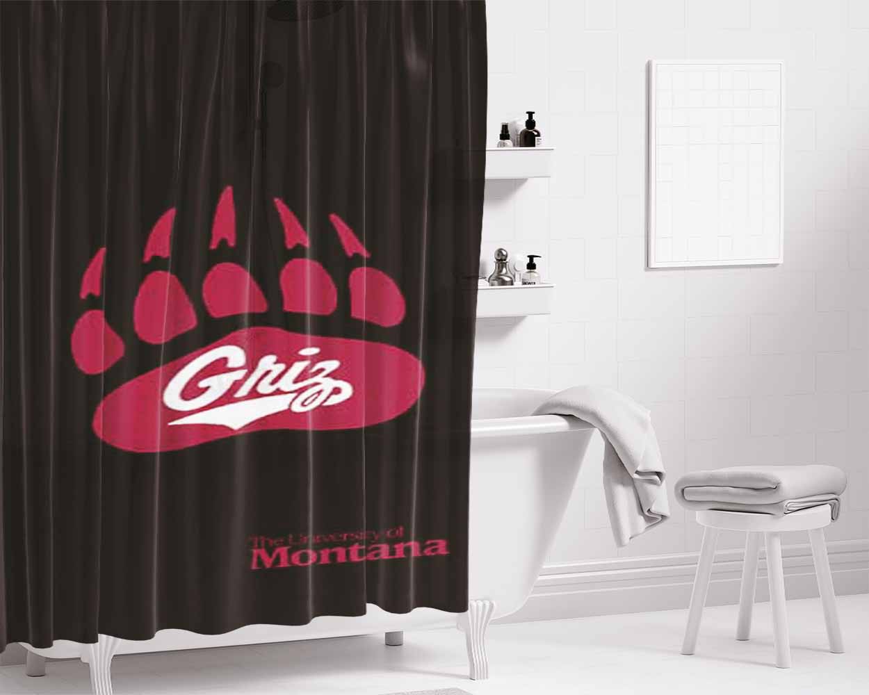 Montana Griz Logo On Blk Bathroom Shower Curtain Fabric Waterproof | 66 X 72 Inch