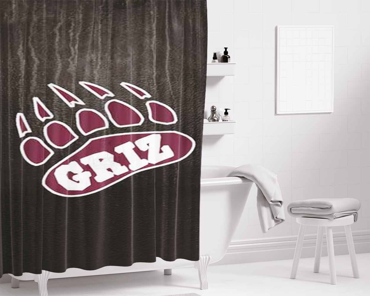 Montana Griz Logo On Texture Bathroom Shower Curtain Fabric Waterproof | 66 X 72 Inch