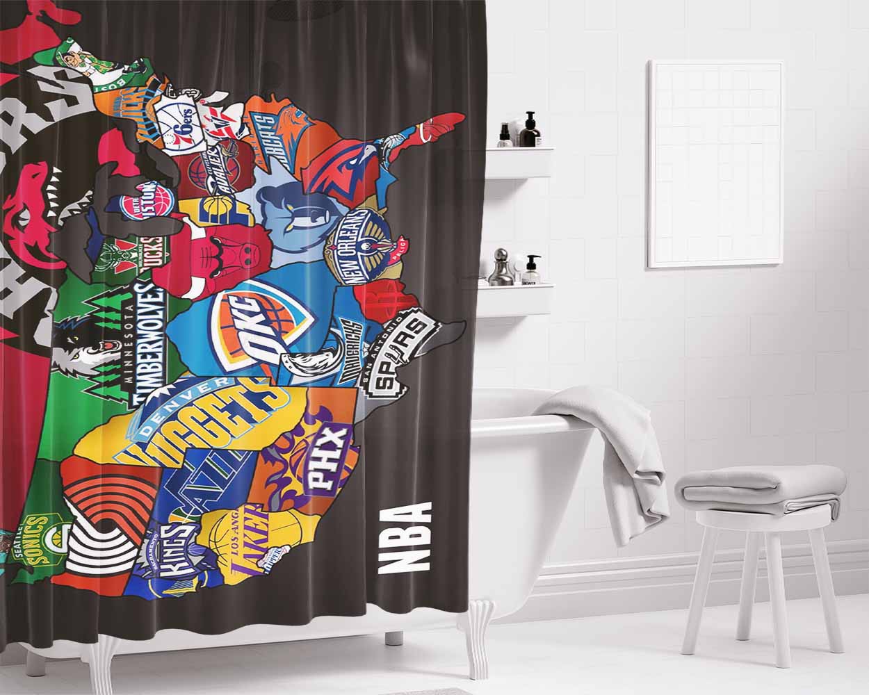 Nba Bathroom Shower Curtain Fabric Waterproof | 66 X 72 Inch