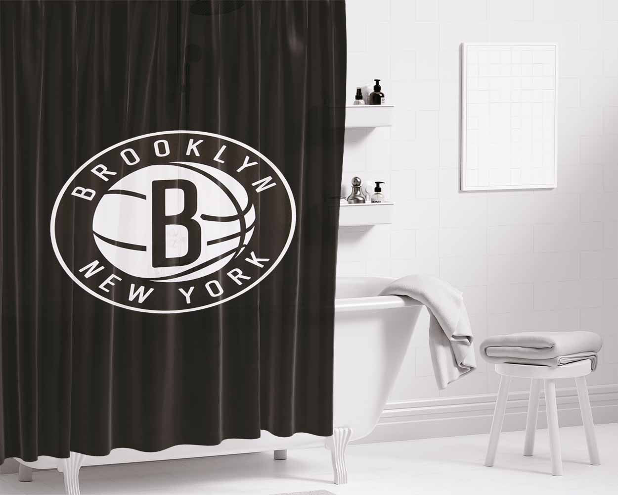 Nets Brooklyn New York Bathroom Shower Curtain Fabric Waterproof | 66 X 72 Inch
