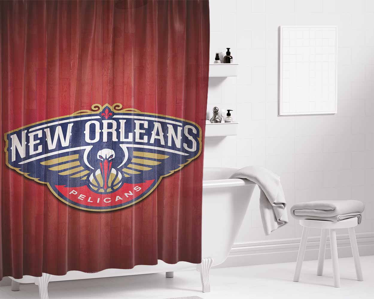 New Orleans Pelicans Bathroom Shower Curtain Fabric Waterproof | 66 X 72 Inch