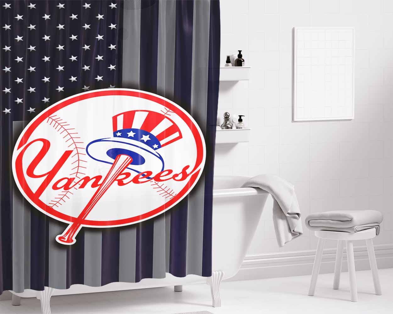 New Yankees Flag Bathroom Shower Curtain Fabric Waterproof | 66 X 72 Inch