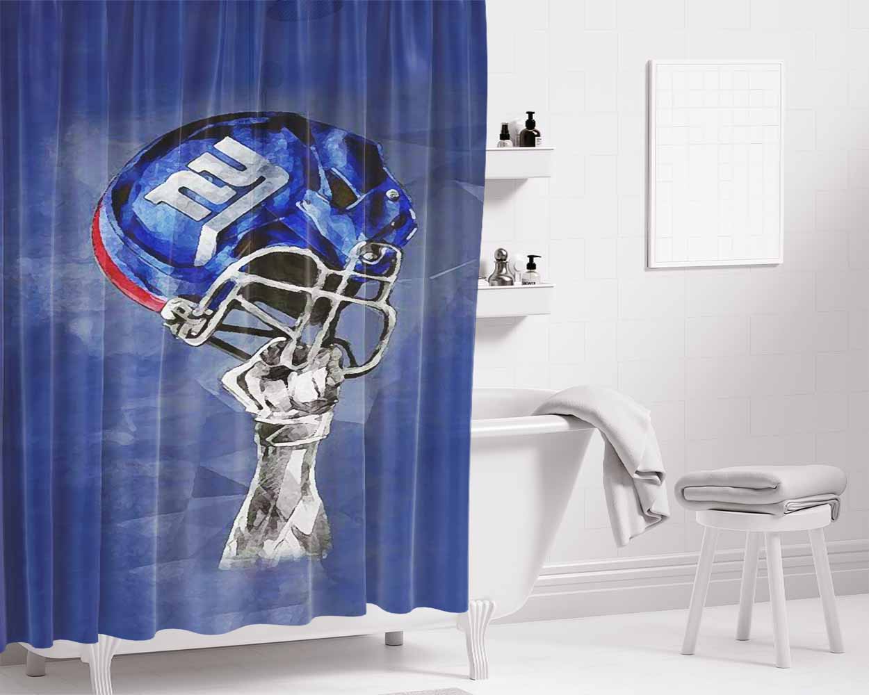 New York Giants Helmet Bathroom Shower Curtain Fabric Waterproof | 66 X 72 Inch