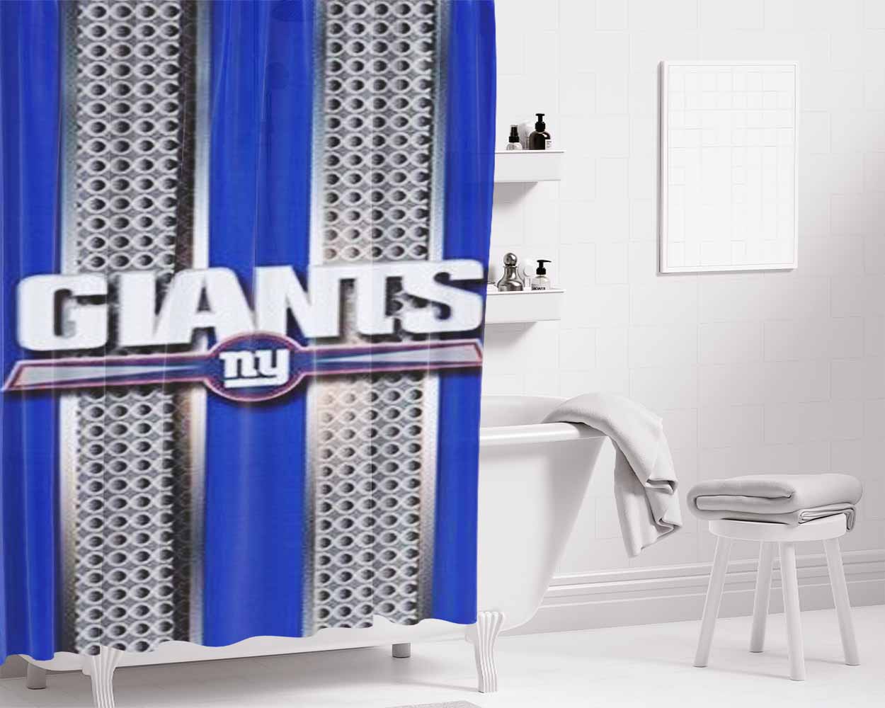 New York Giants Style Metal Bathroom Shower Curtain Fabric Waterproof | 66 X 72 Inch
