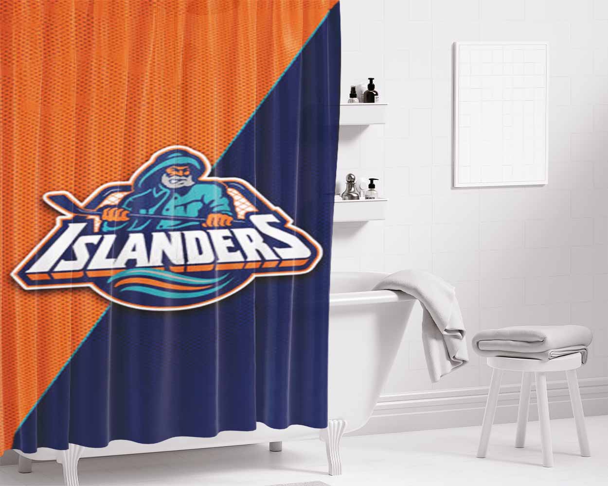New York Islanders Nhl Logo Bathroom Shower Curtain Fabric Waterproof | 66 X 72 Inch