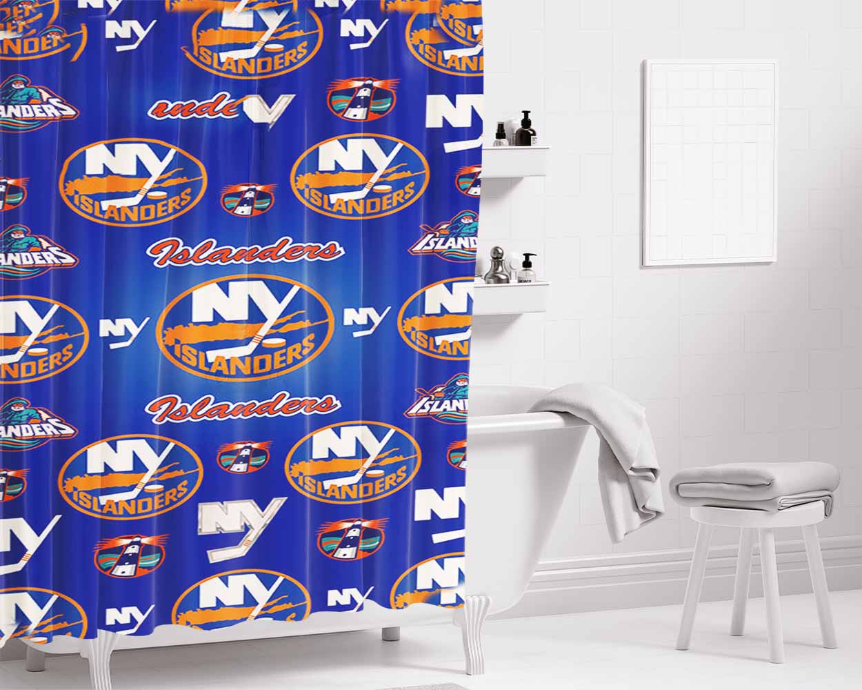 New York Islanders Symbols 1 Bathroom Shower Curtain Fabric Waterproof | 66 X 72 Inch