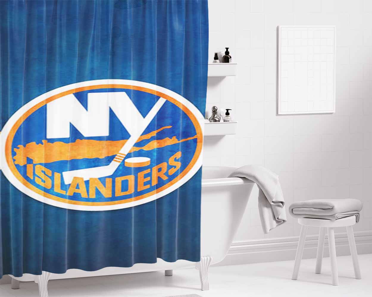 New York Islanders Bathroom Shower Curtain Fabric Waterproof | 66 X 72 Inch