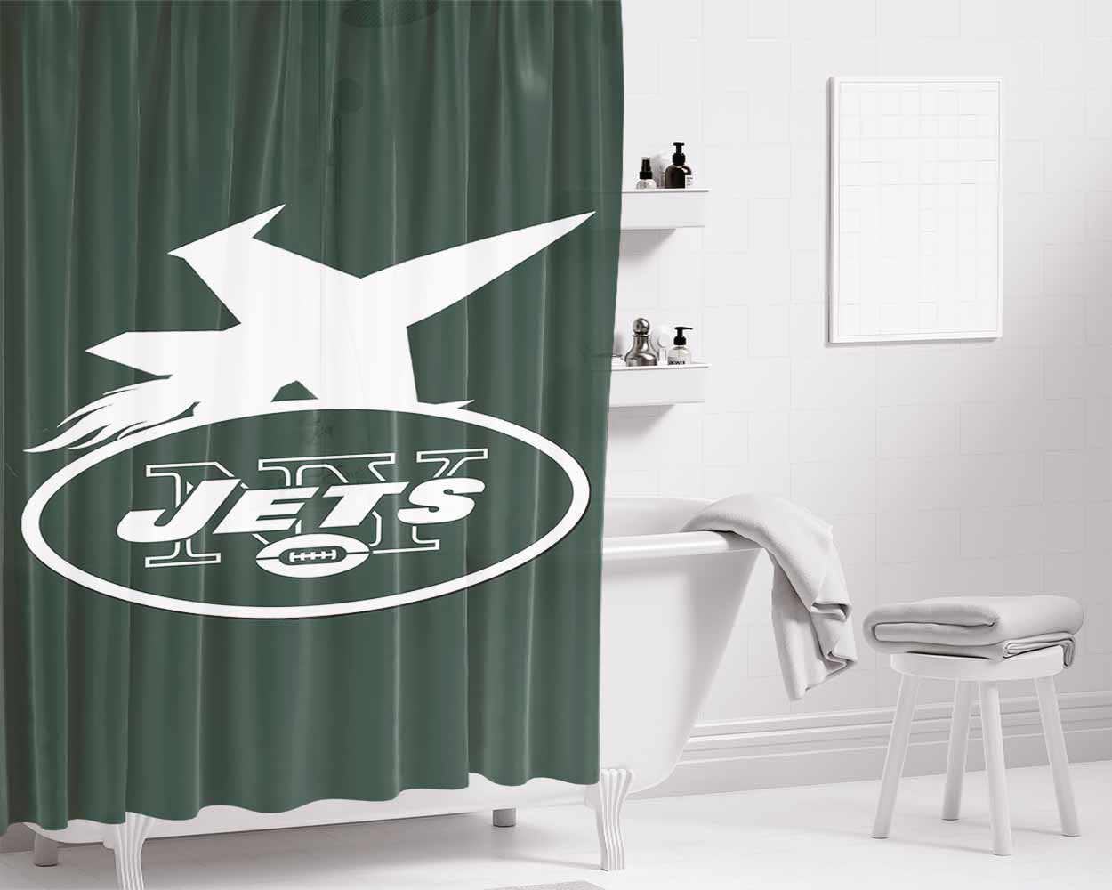 New York Jets New Jets Helmet Bathroom Shower Curtain Fabric Waterproof | 66 X 72 Inch
