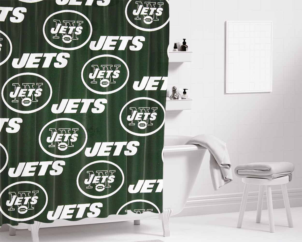 New York Jets Team Football Bathroom Shower Curtain Fabric Waterproof | 66 X 72 Inch