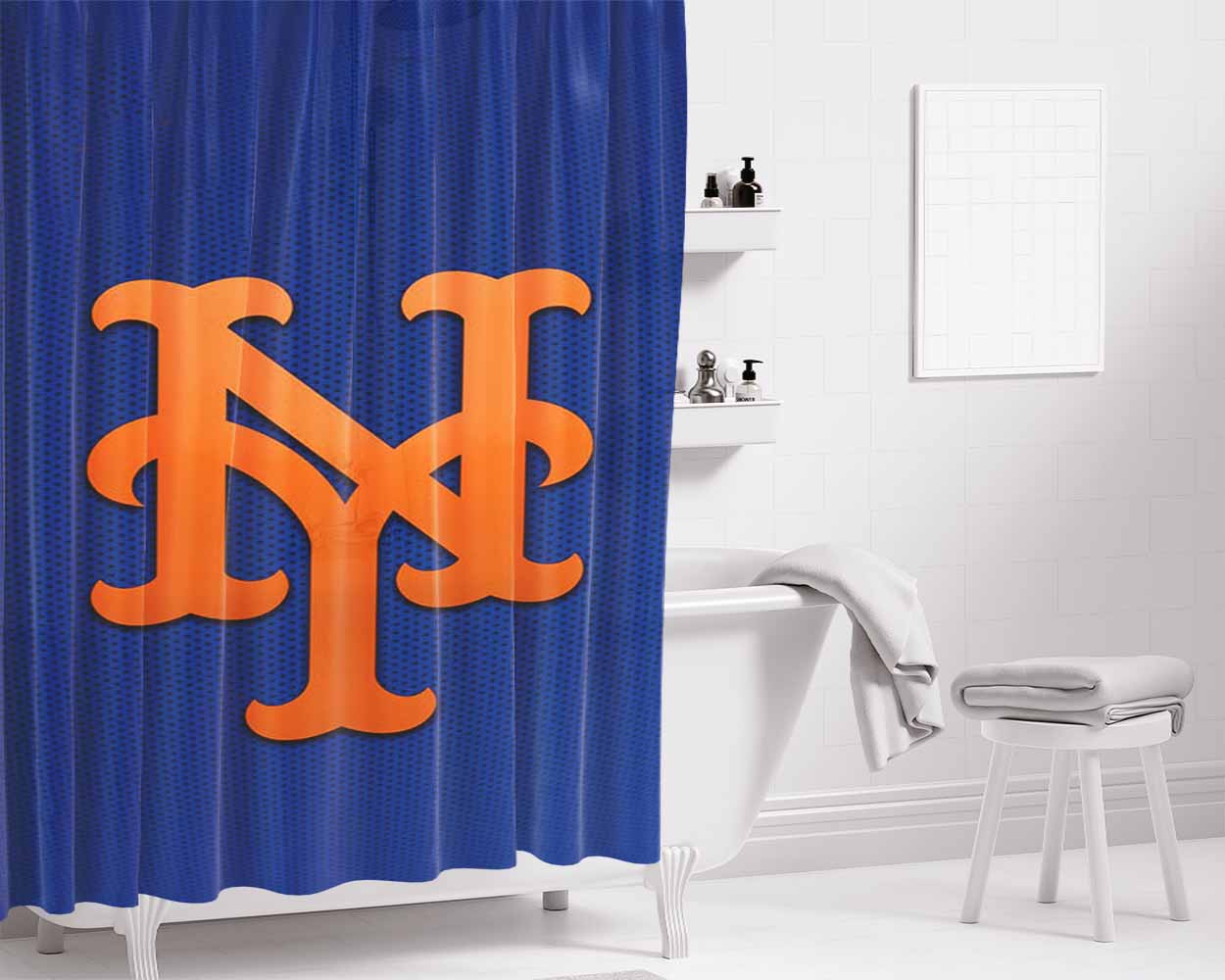 New York Mets Mlb 43 Bathroom Shower Curtain Fabric Waterproof | 66 X 72 Inch