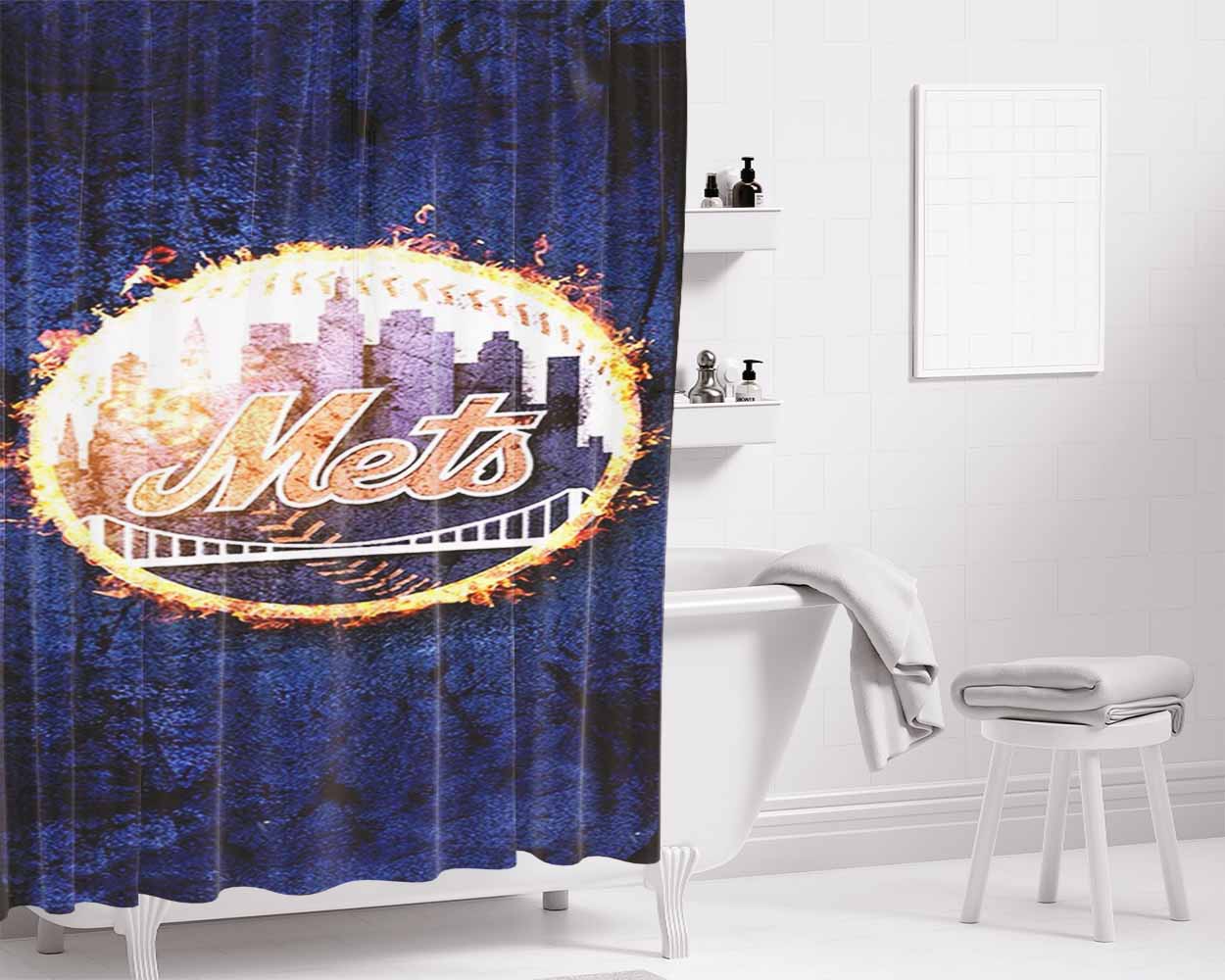 New York Mets Mlb Bathroom Shower Curtain Fabric Waterproof | 66 X 72 Inch