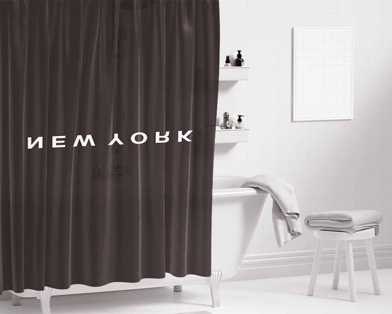 New York Minimalist Black And White Bathroom Shower Curtain Fabric Waterproof | 66 X 72 Inch