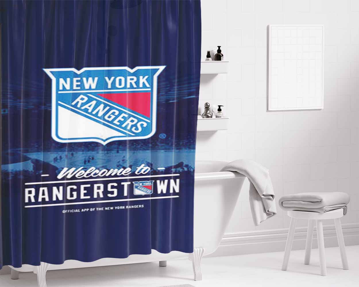 New York Rangers Field Bathroom Shower Curtain Fabric Waterproof | 66 X 72 Inch