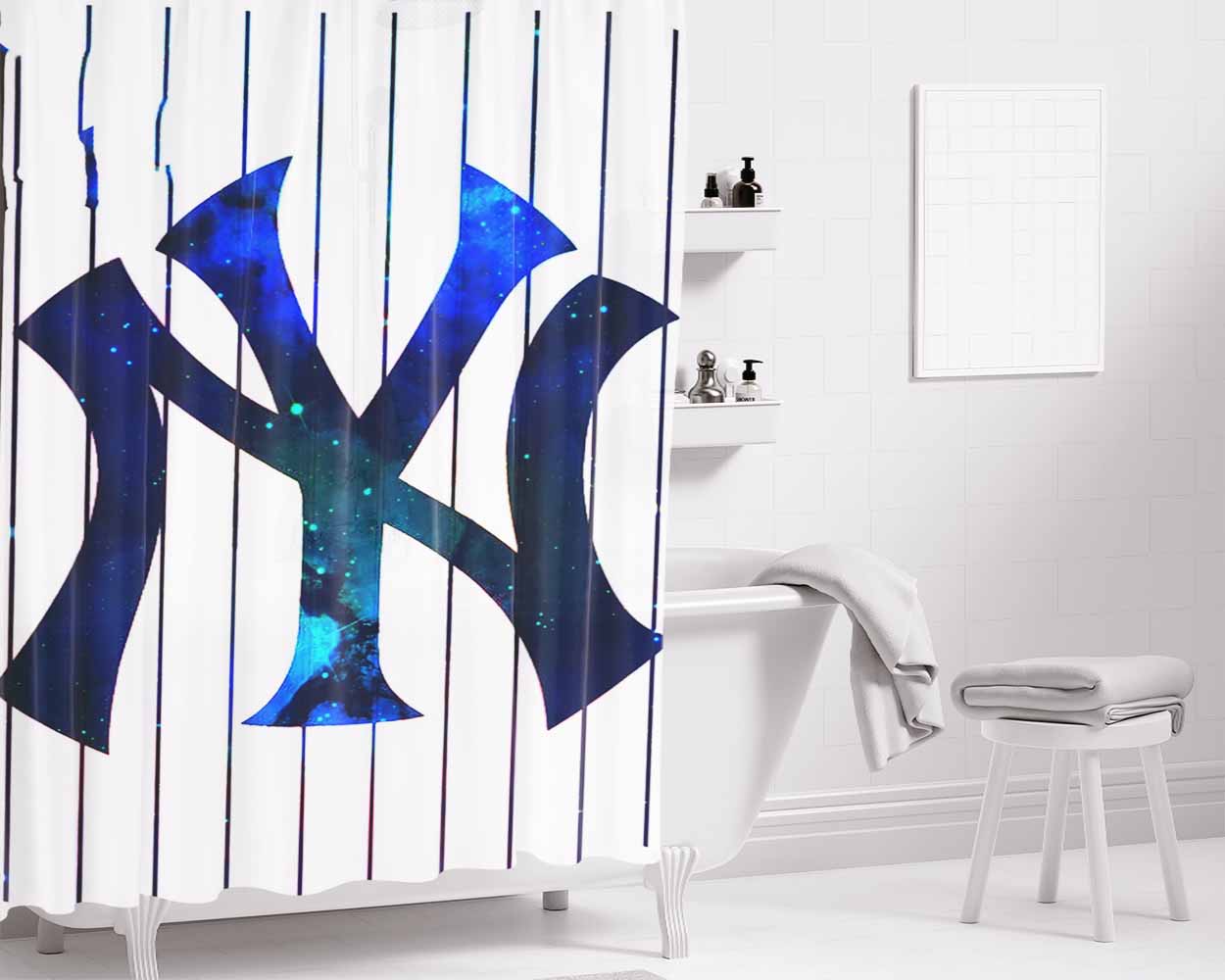 New York Yankee Mlb Bathroom Shower Curtain Fabric Waterproof | 66 X 72 Inch