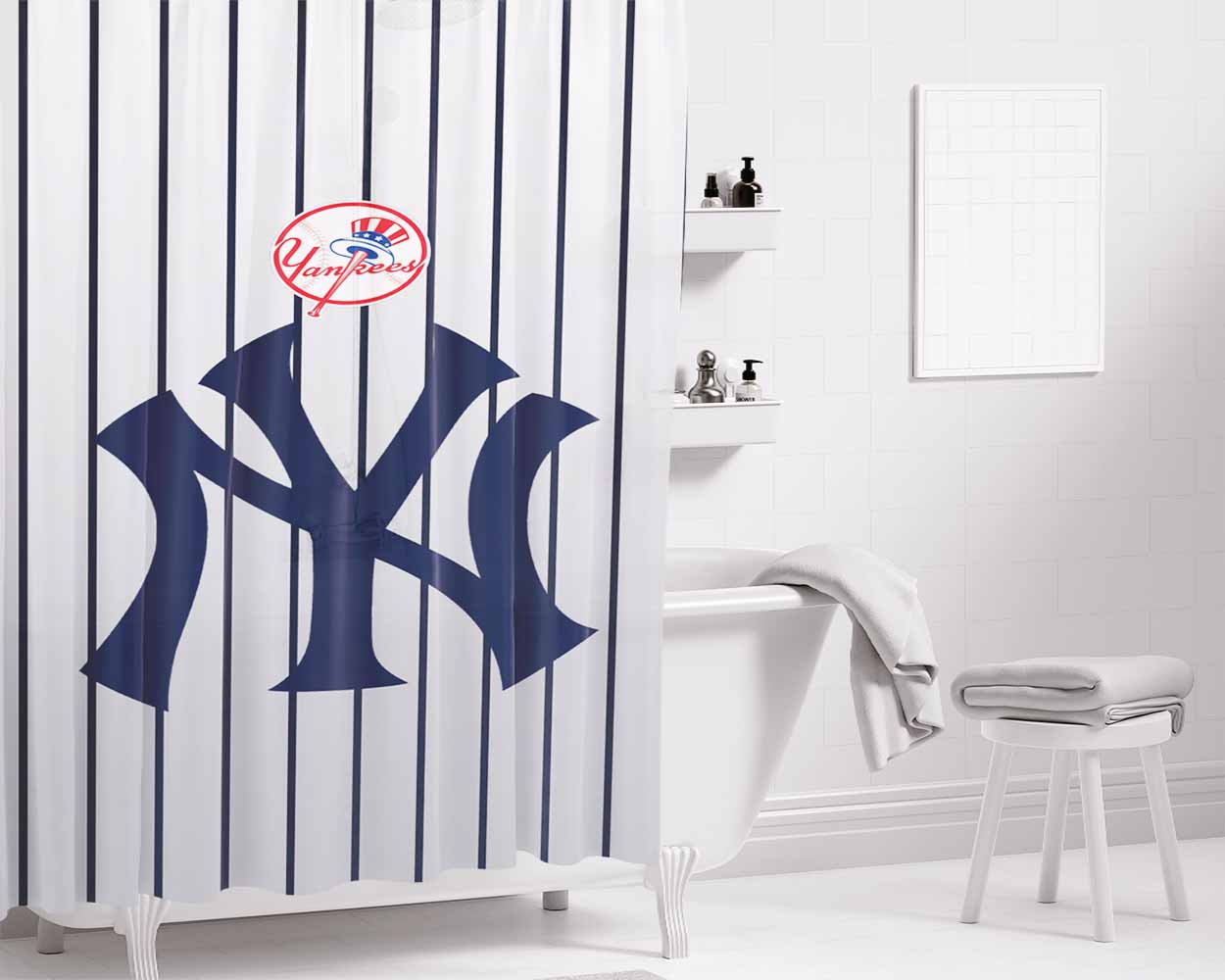New York Yankess Bathroom Shower Curtain Fabric Waterproof | 66 X 72 Inch