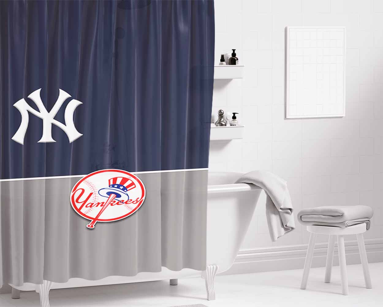 Ny Yankees Minimalist Bathroom Shower Curtain Fabric Waterproof | 66 X 72 Inch