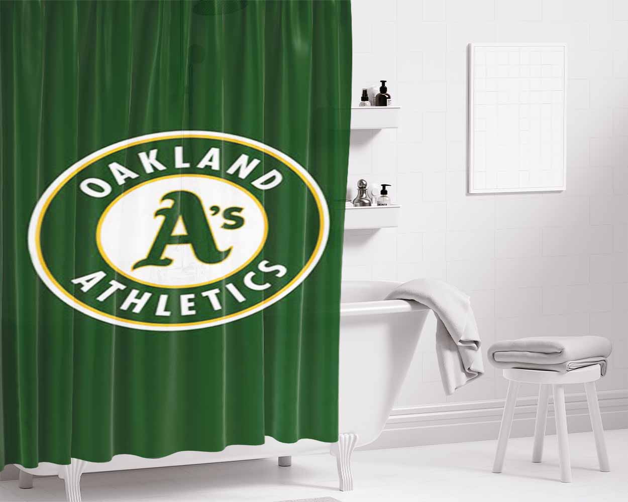 Oakland Athletics Green Bathroom Shower Curtain Fabric Waterproof | 66 X 72 Inch