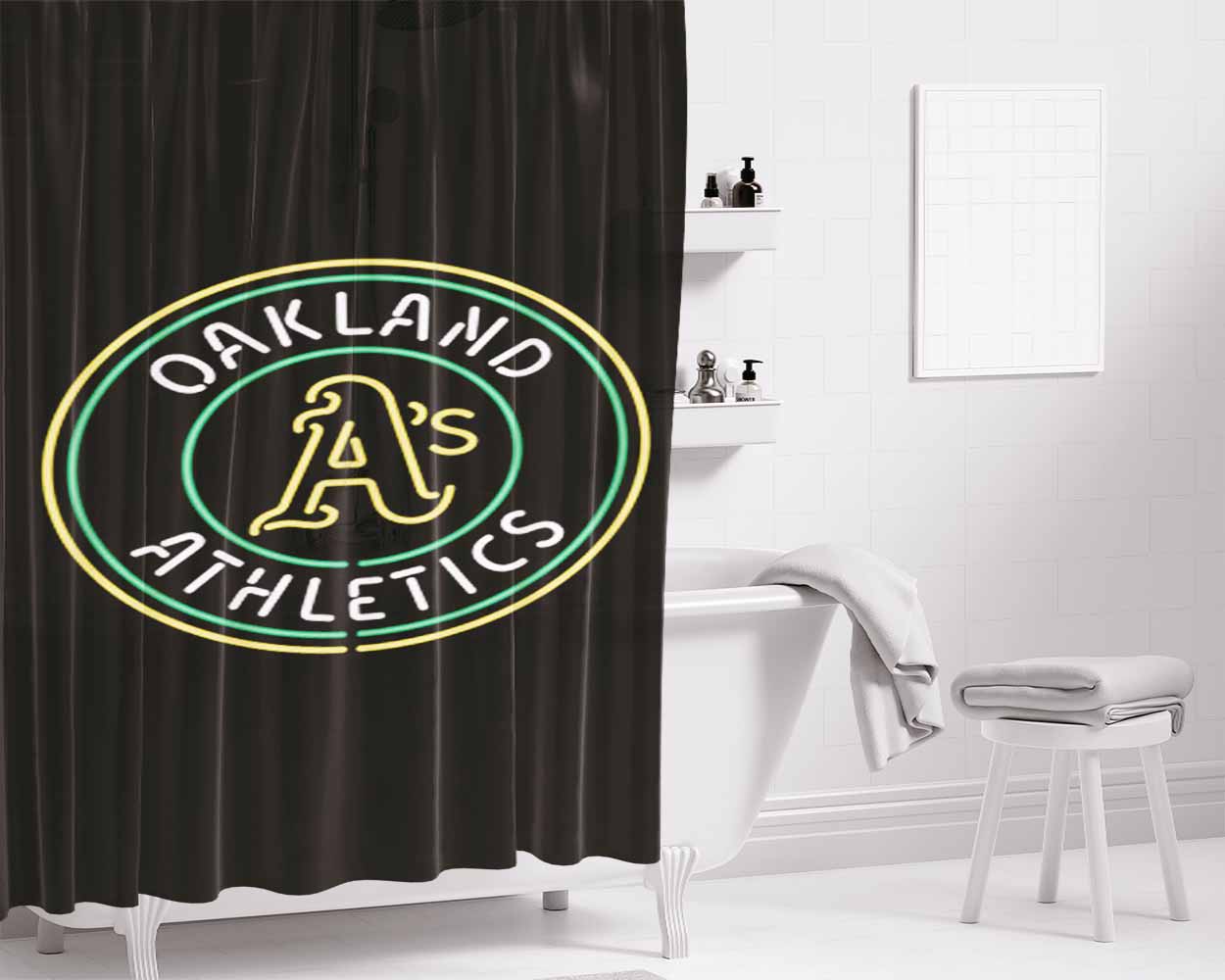 Oakland Athletics Symbol Bathroom Shower Curtain Fabric Waterproof | 66 X 72 Inch