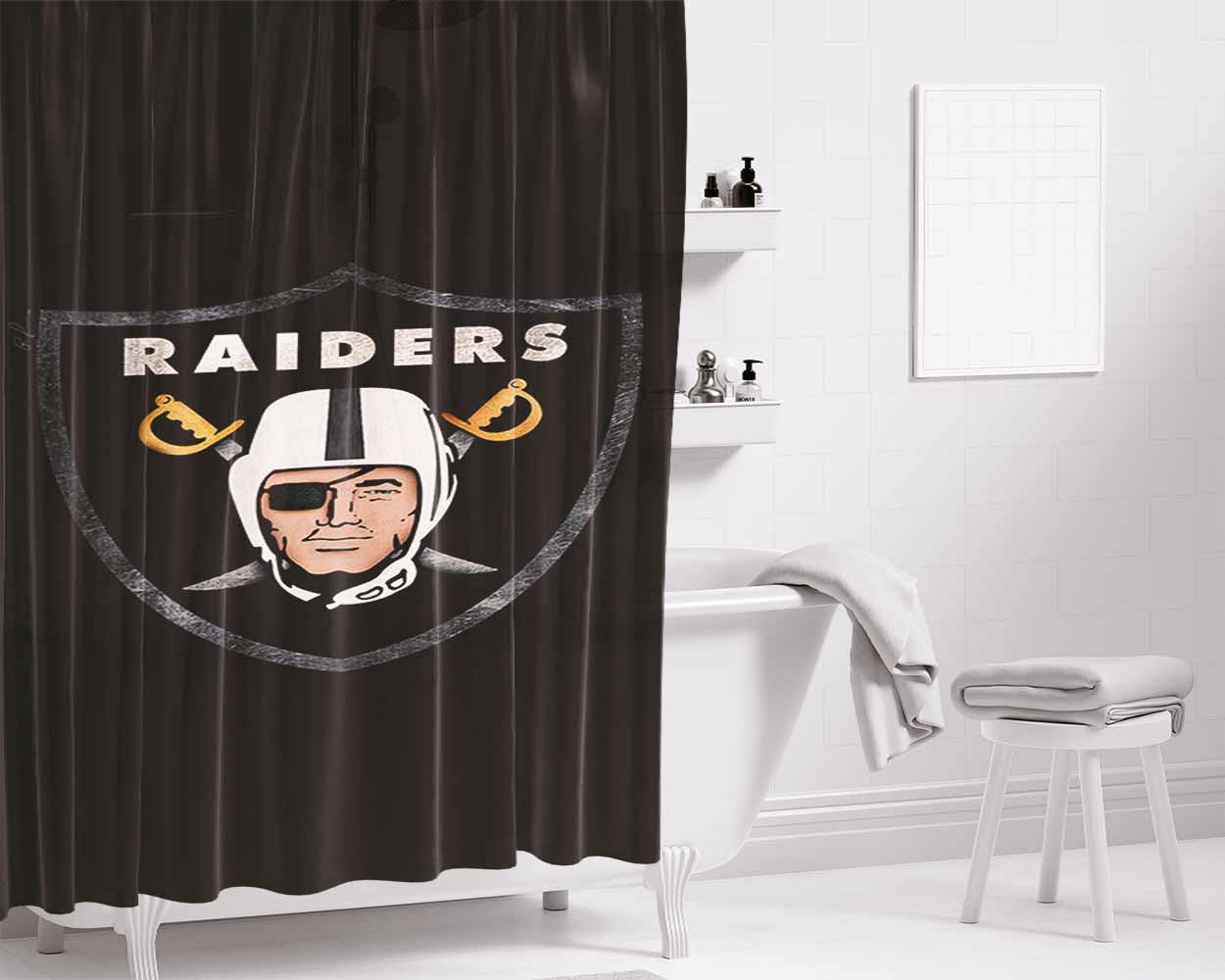 Oakland Raiders 2 Bathroom Shower Curtain Fabric Waterproof | 66 X 72 Inch