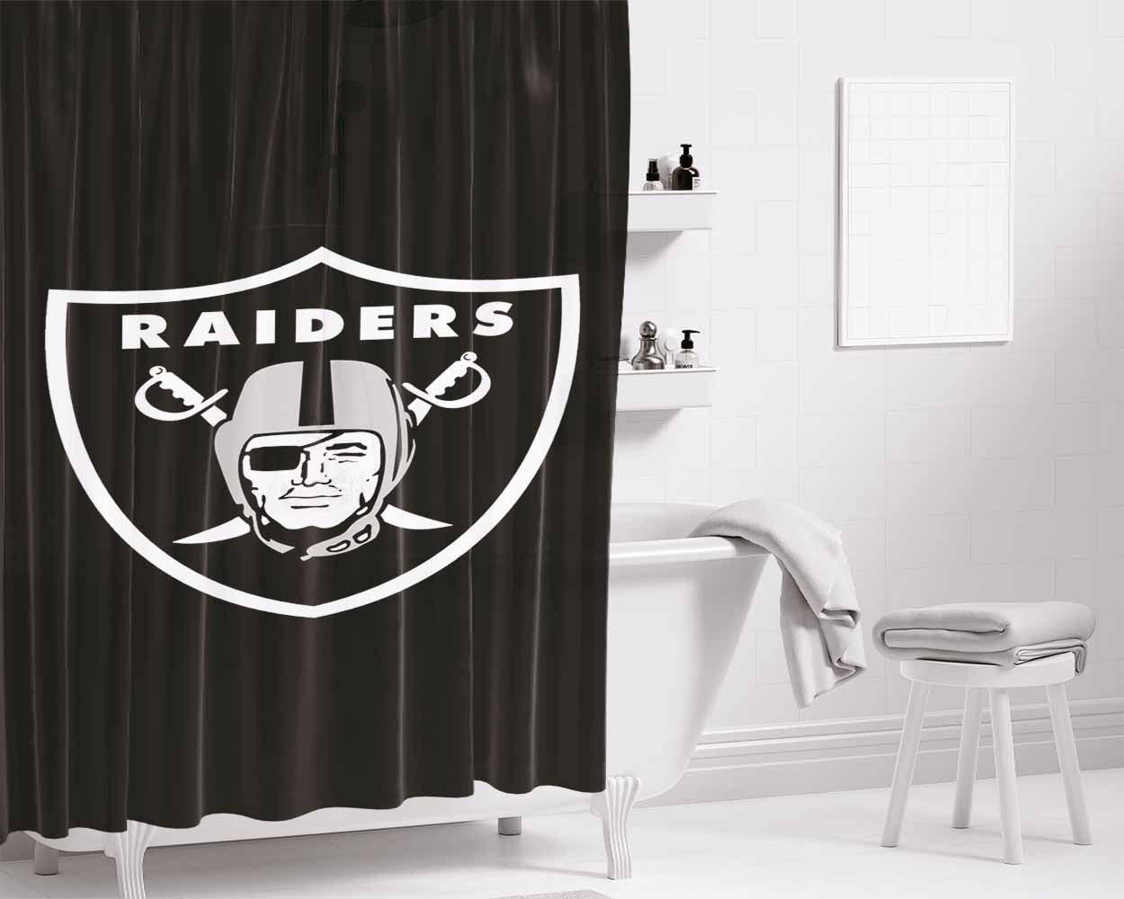 Oakland Raiders Logo Bathroom Shower Curtain Fabric Waterproof | 66 X 72 Inch