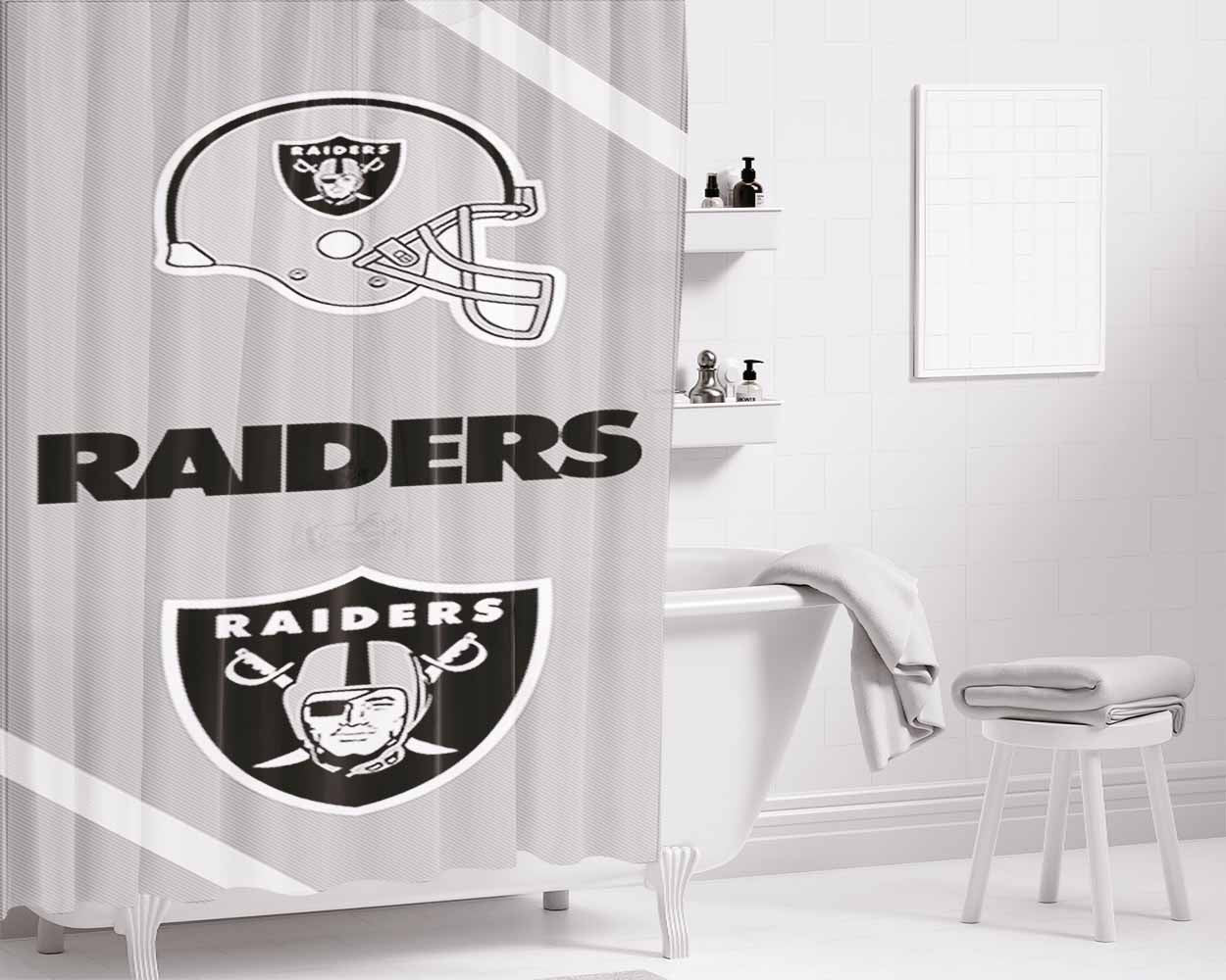 Oakland Raiders Wallpaper Bathroom Shower Curtain Fabric Waterproof | 66 X 72 Inch