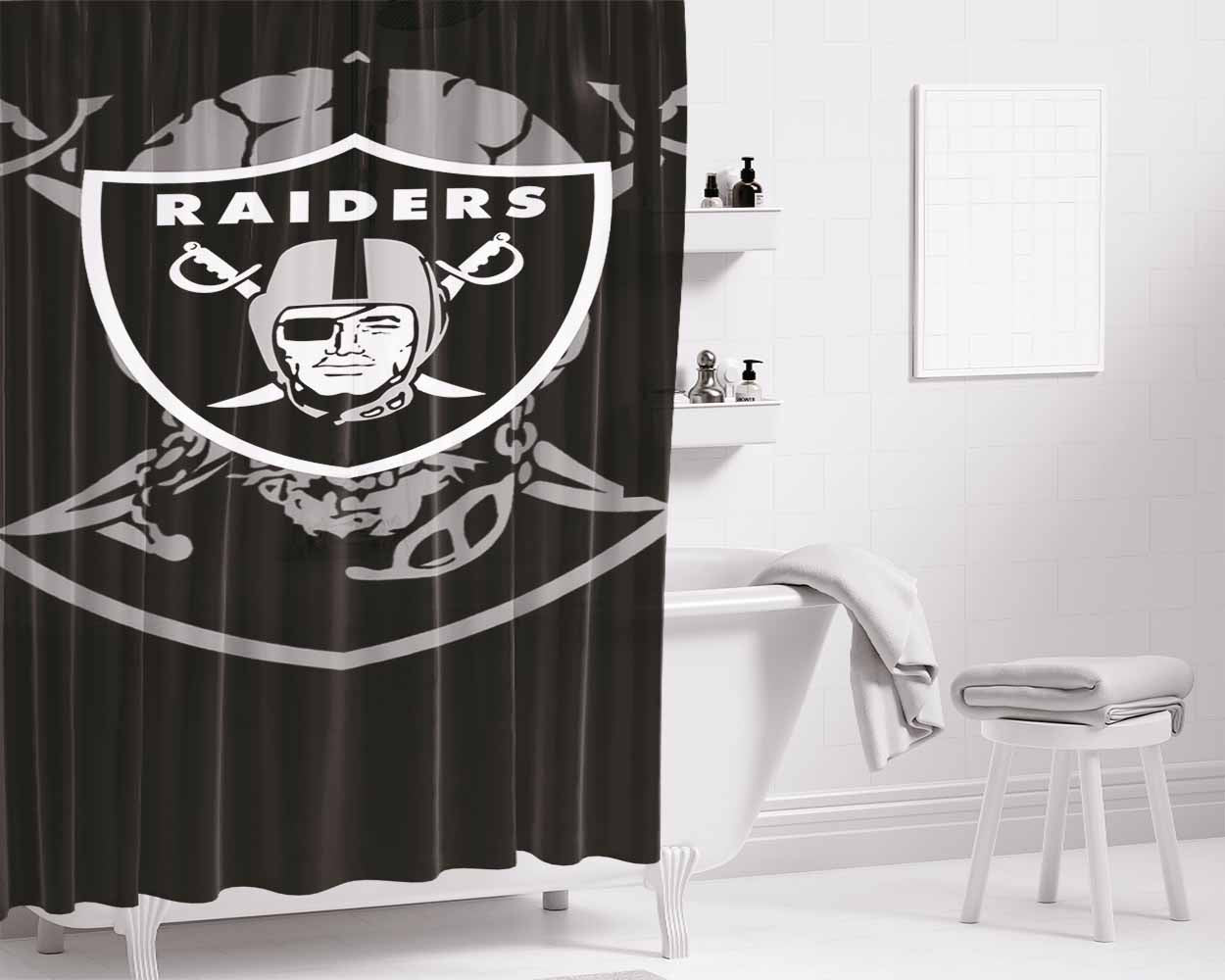 Oakland Raiders Bathroom Shower Curtain Fabric Waterproof | 66 X 72 Inch