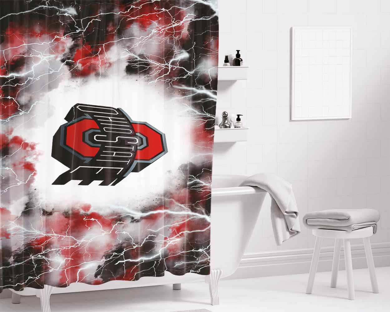 Ohio State Football Logo Bathroom Shower Curtain Fabric Waterproof | 66 X 72 Inch