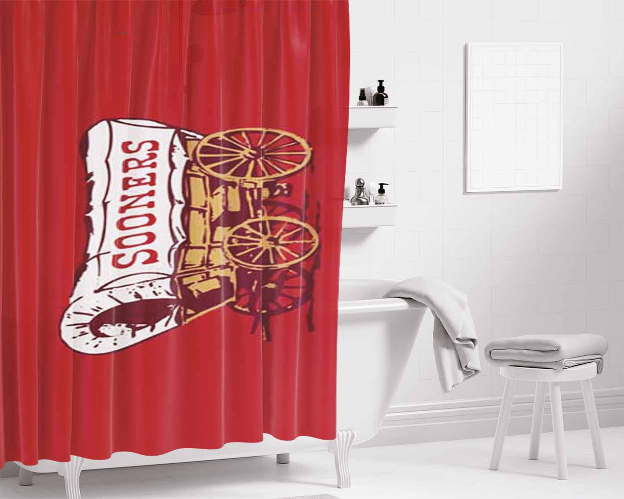 Ok Sooners Wagon Logo Bathroom Shower Curtain Fabric Waterproof | 66 X 72 Inch