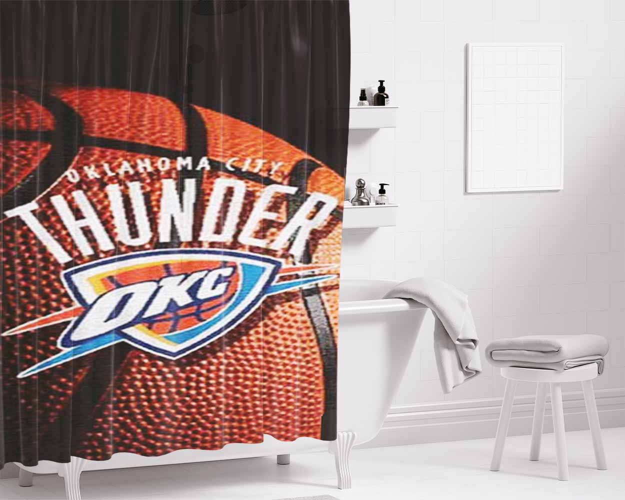 Okc Thunder Tapestry Bathroom Shower Curtain Fabric Waterproof | 66 X 72 Inch