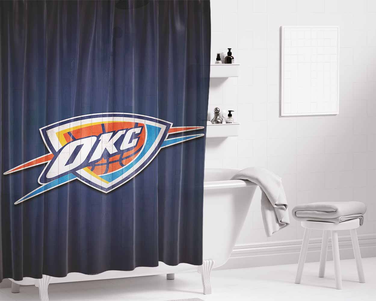 Oklahoma City Thunder Bathroom Shower Curtain Fabric Waterproof | 66 X 72 Inch