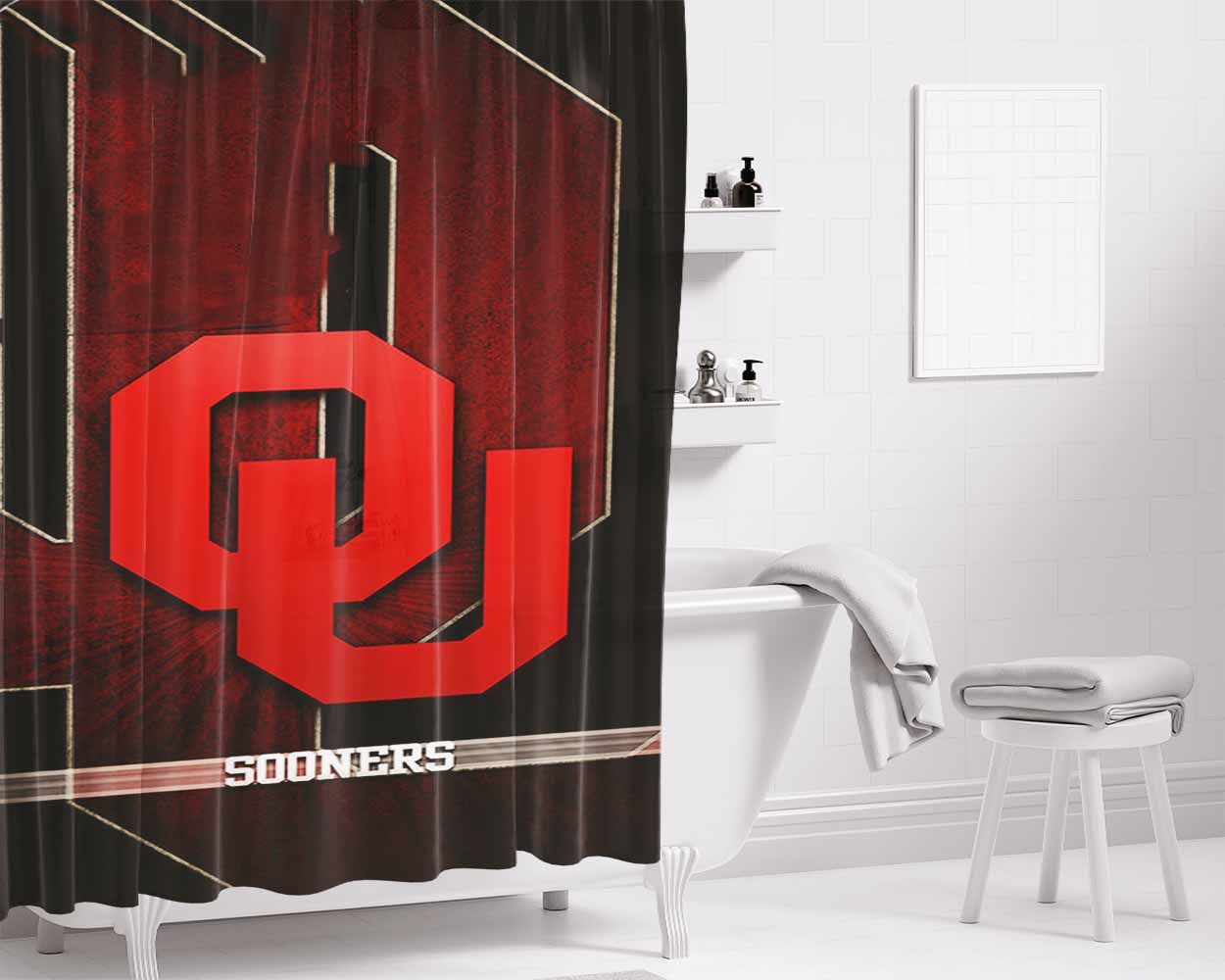 Oklahoma Sooners 4 Bathroom Shower Curtain Fabric Waterproof | 66 X 72 Inch