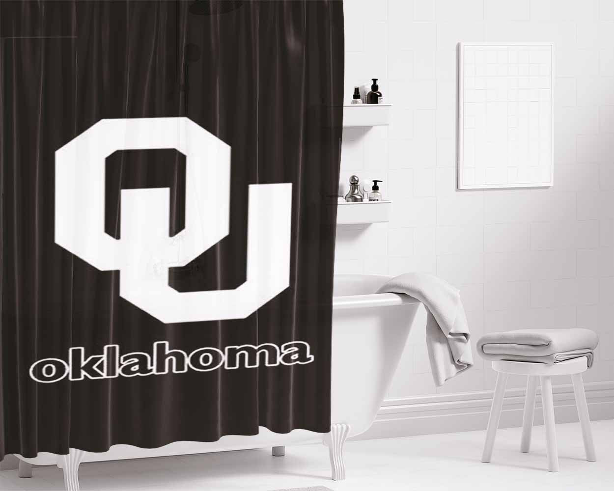 Oklahoma Sooners Black Logo Bathroom Shower Curtain Fabric Waterproof | 66 X 72 Inch