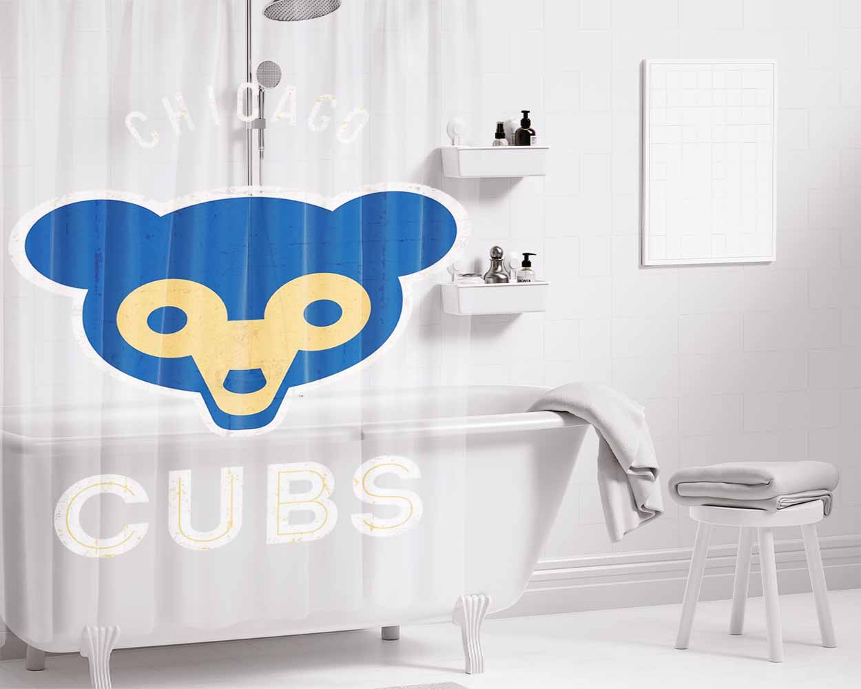 Old Chicago Cubs Logo Bathroom Shower Curtain Fabric Waterproof | 66 X 72 Inch