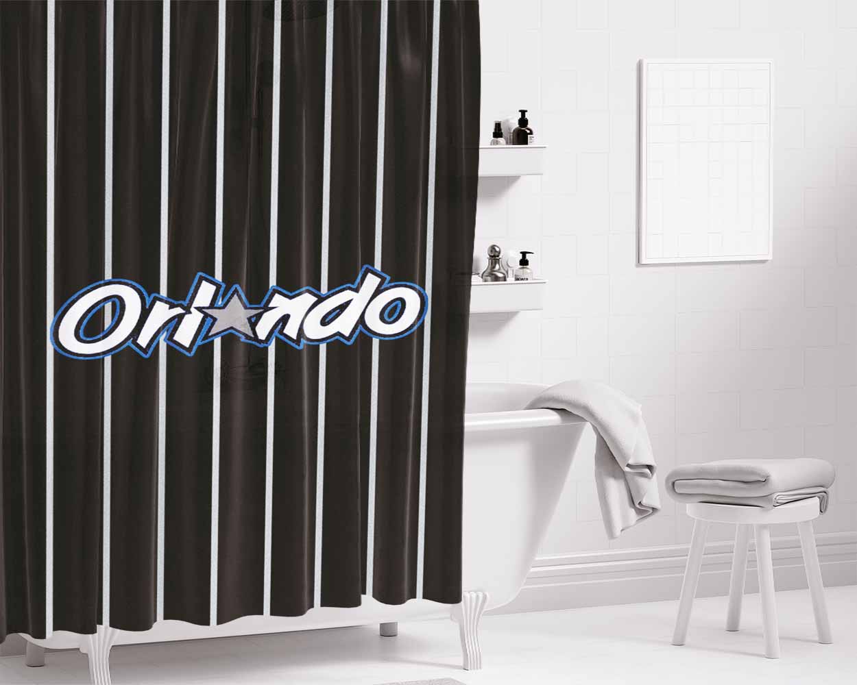Orlando Magic Logo Stripe Bathroom Shower Curtain Fabric Waterproof | 66 X 72 Inch
