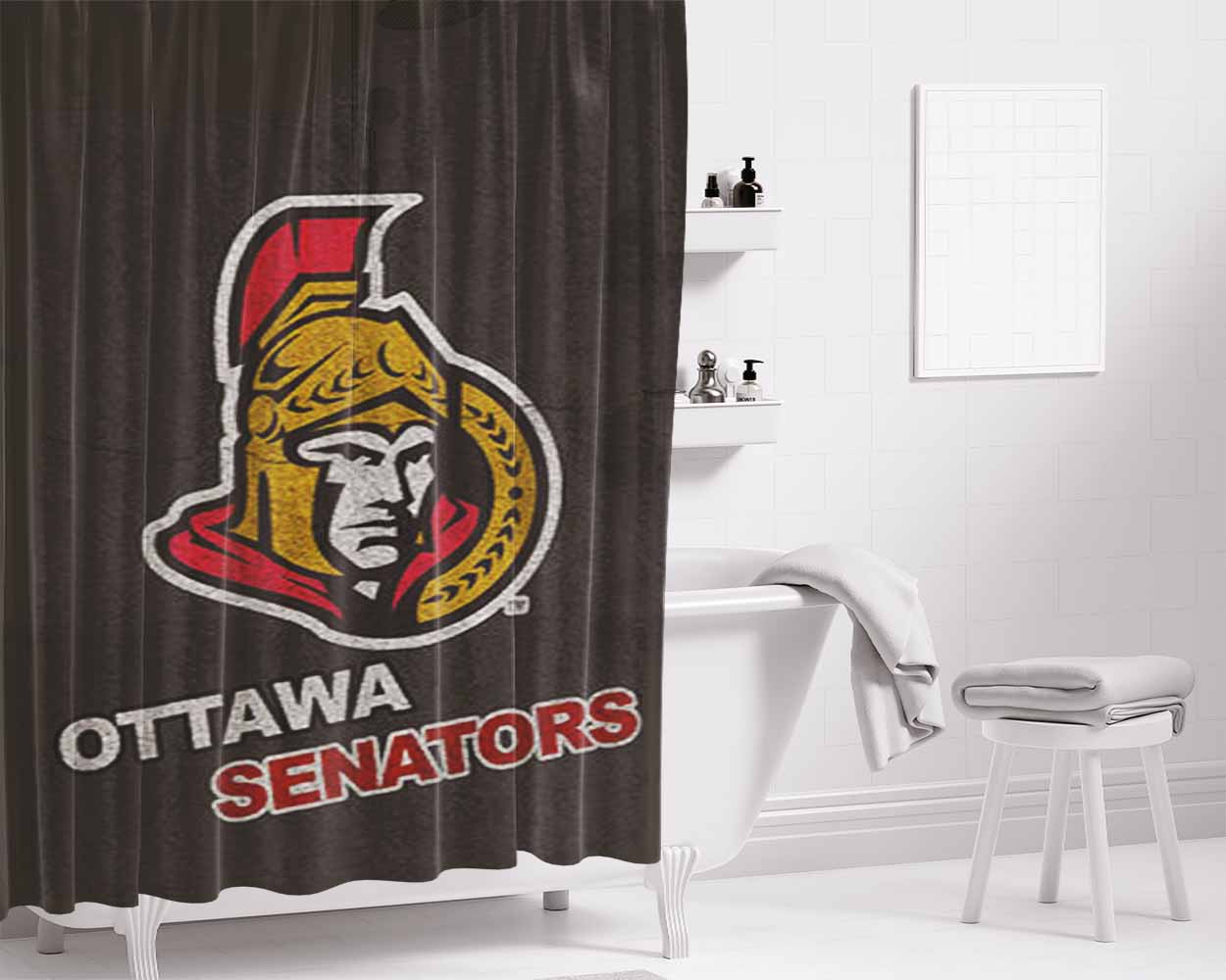 Ottawa Senators Bathroom Shower Curtain Fabric Waterproof | 66 X 72 Inch