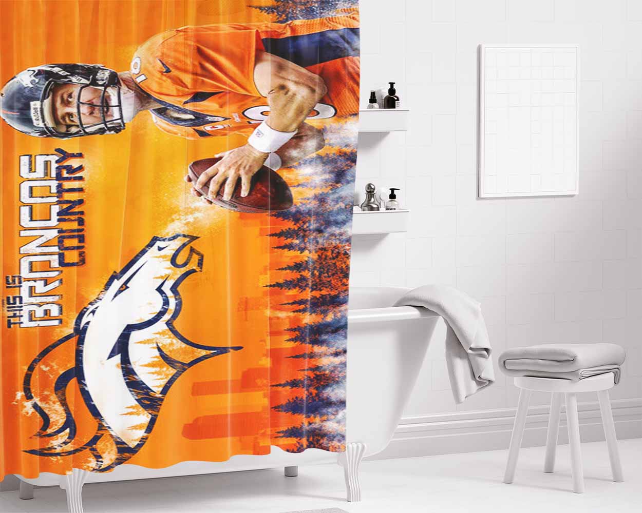 Peyton Manning Broncos Bathroom Shower Curtain Fabric Waterproof | 66 X 72 Inch