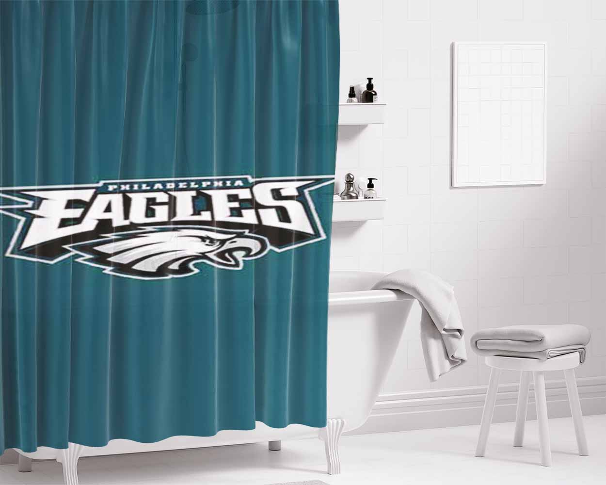 Philly Eagles Logo On Green Bathroom Shower Curtain Fabric Waterproof | 66 X 72 Inch