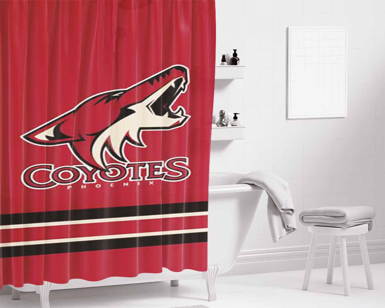 Phoenix Coyotes Bathroom Shower Curtain Fabric Waterproof | 66 X 72 Inch