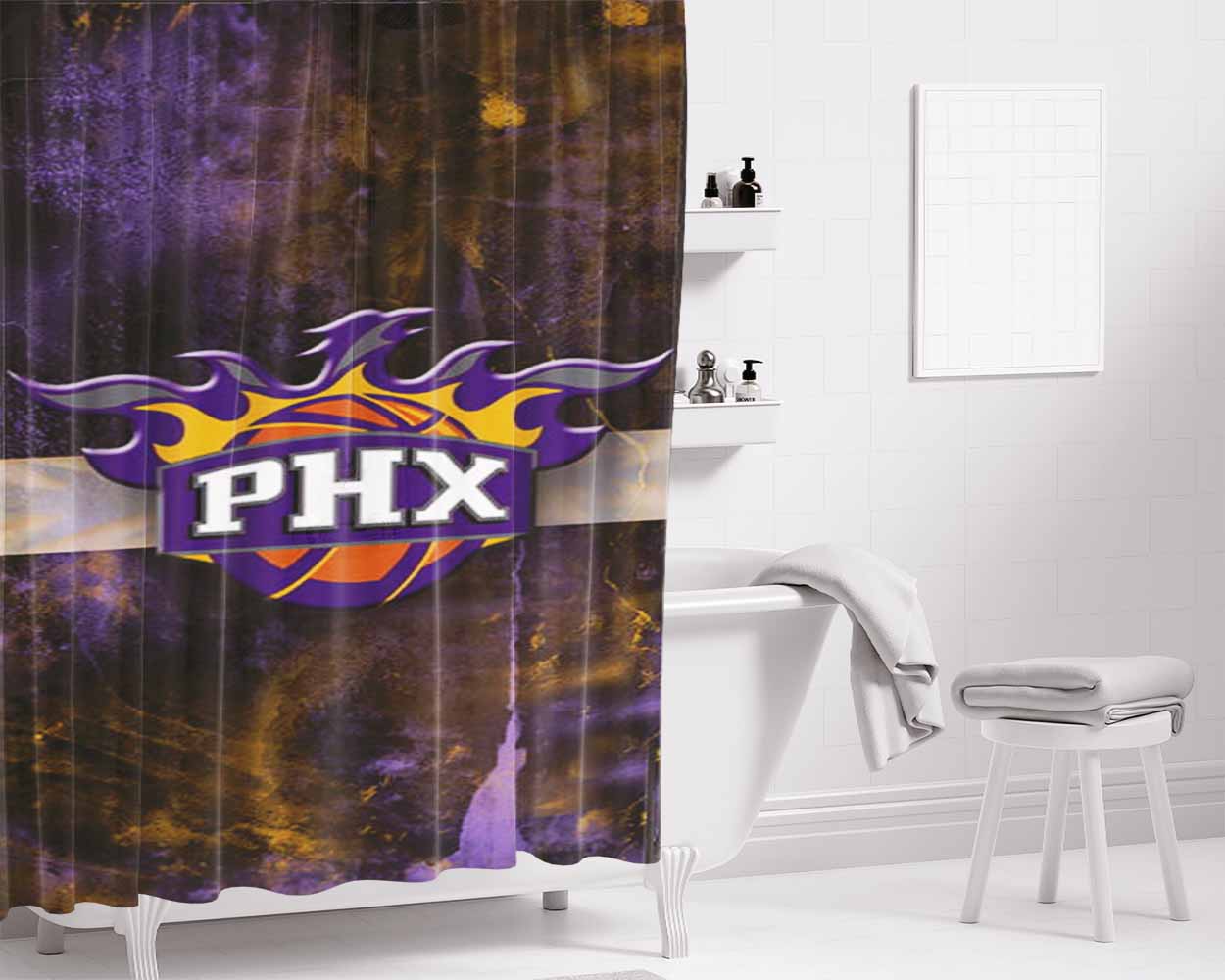 Phoenix Suns Design Bathroom Shower Curtain Fabric Waterproof | 66 X 72 Inch