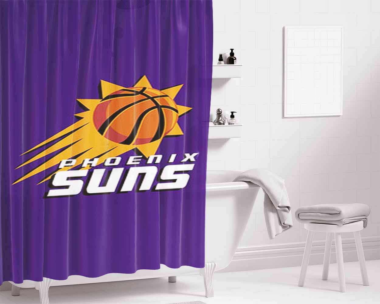 Phoenix Suns Bathroom Shower Curtain Fabric Waterproof | 66 X 72 Inch