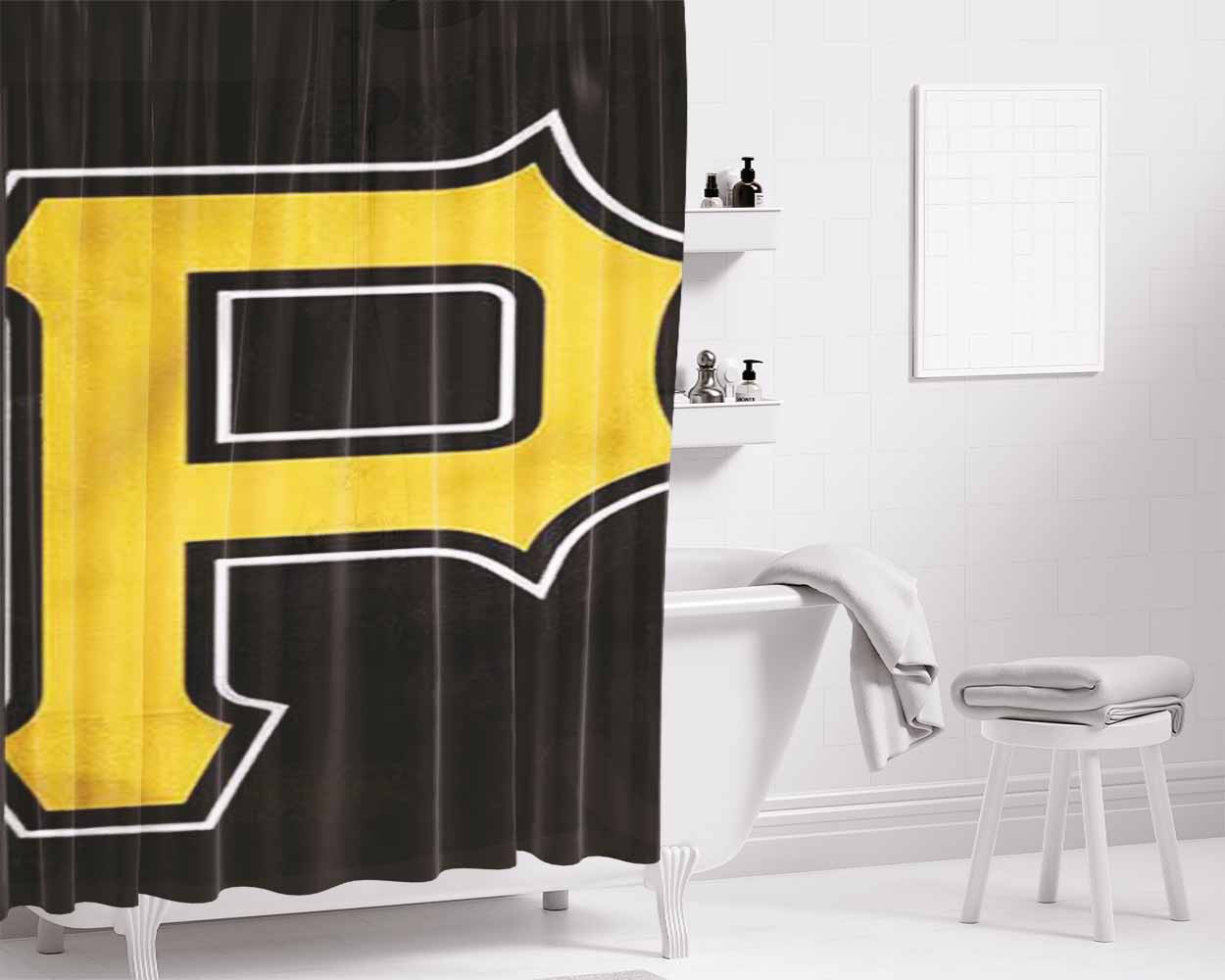 Pittsburgh Pirates Flag Bathroom Shower Curtain Fabric Waterproof | 66 X 72 Inch