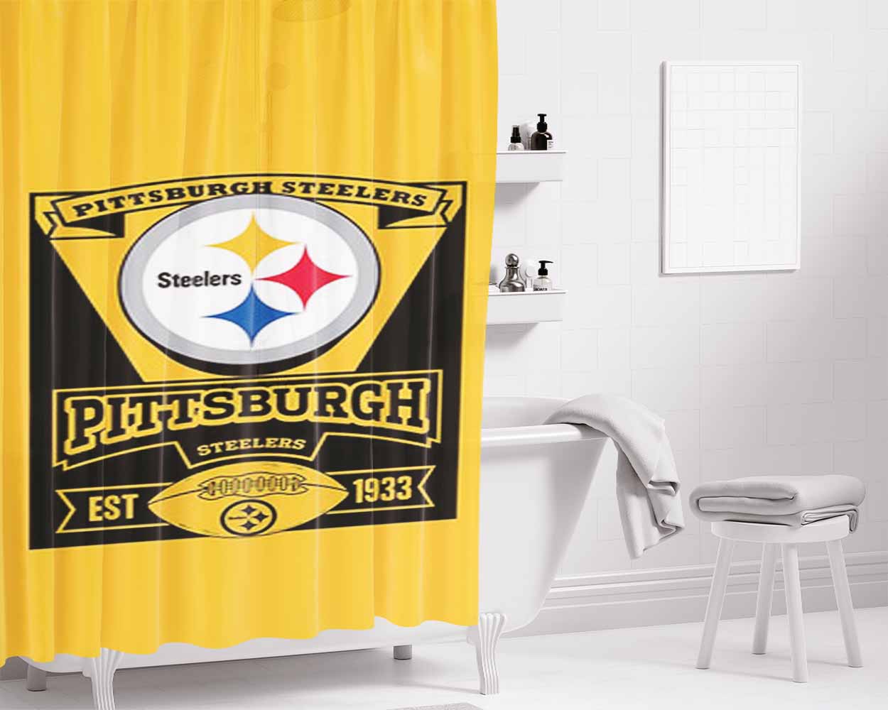 Pittsburgh Steelers 1933 Bathroom Shower Curtain Fabric Waterproof | 66 X 72 Inch