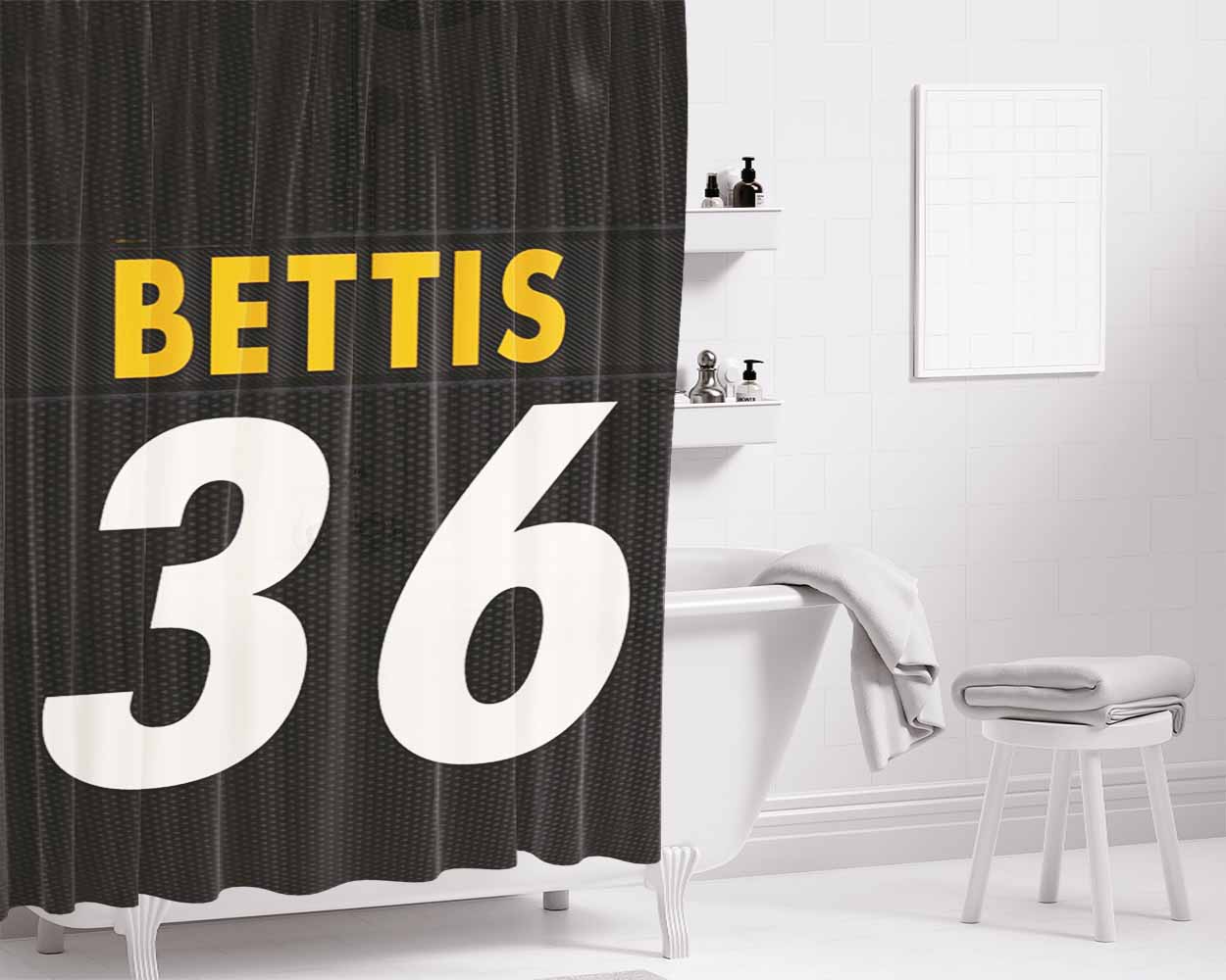 Pittsburgh Steelers Bettis 36 Bathroom Shower Curtain Fabric Waterproof | 66 X 72 Inch