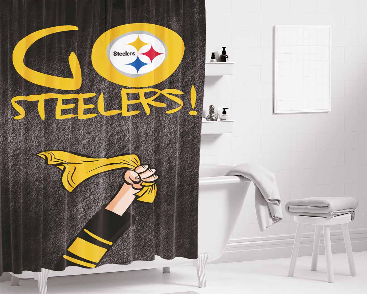 Pittsburgh Steelers Go Steelers Bathroom Shower Curtain Fabric Waterproof | 66 X 72 Inch