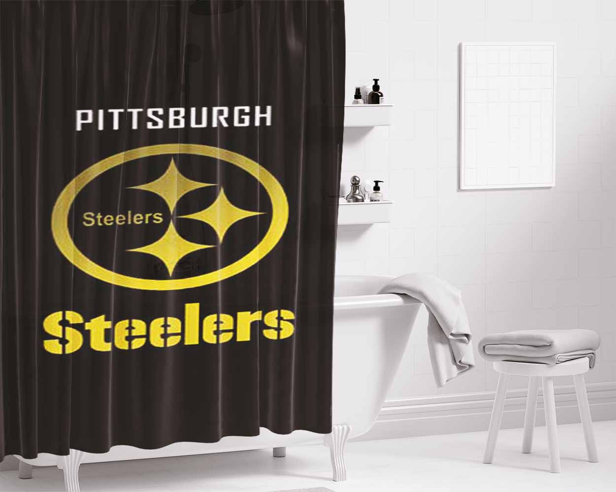 Pittsburgh Steelers Gold Fade Bathroom Shower Curtain Fabric Waterproof | 66 X 72 Inch