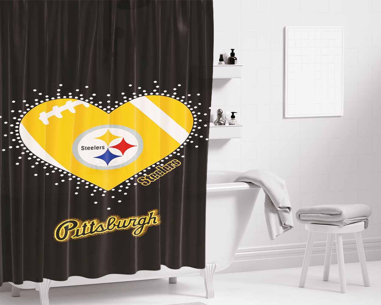 Pittsburgh Steelers Hearth Bathroom Shower Curtain Fabric Waterproof | 66 X 72 Inch