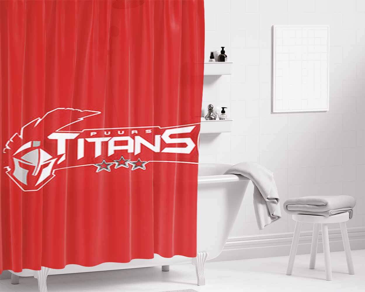 Puurs Titans Logo Red Bathroom Shower Curtain Fabric Waterproof | 66 X 72 Inch